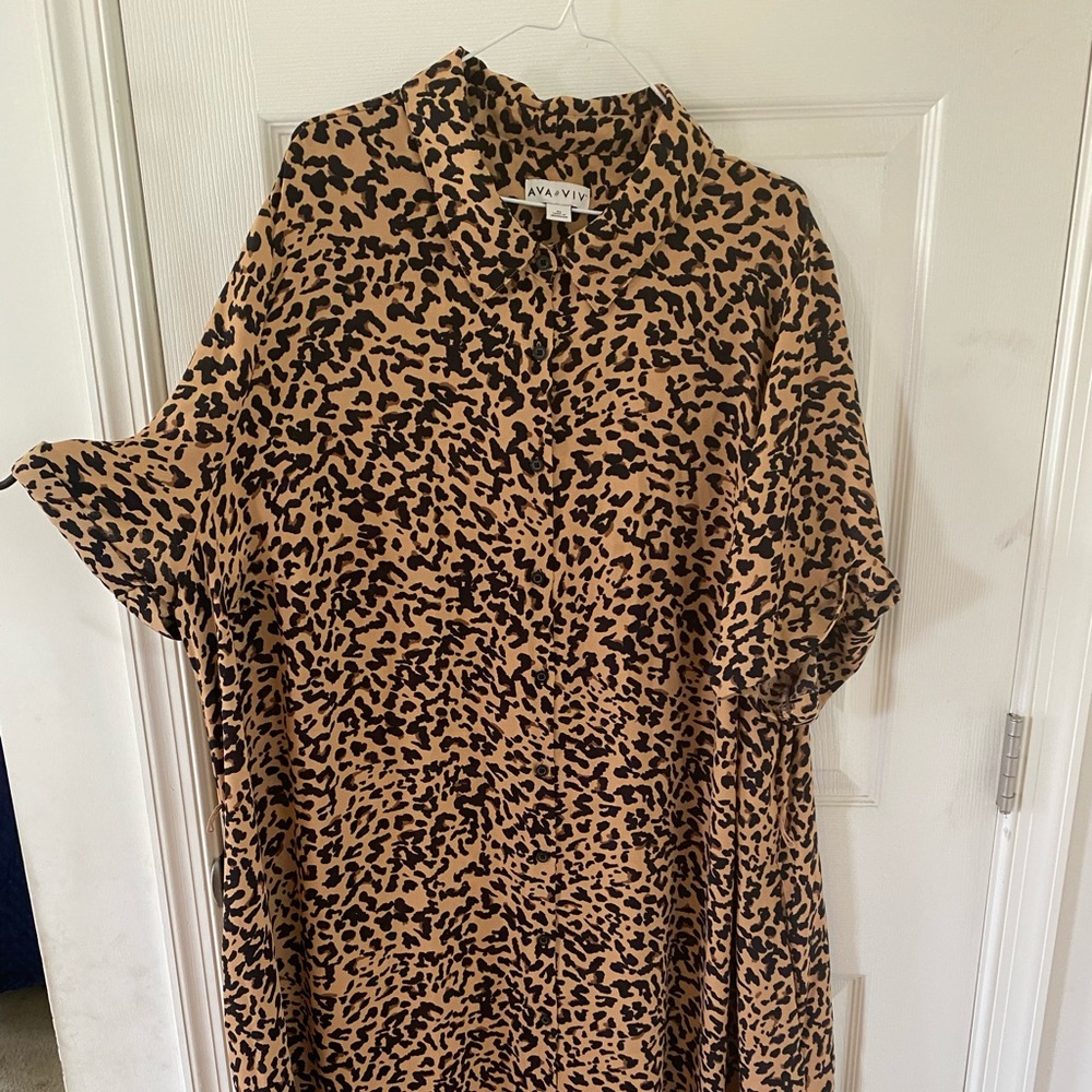 Ava & Viv Leopard Print Shirt Dress SZ 4X